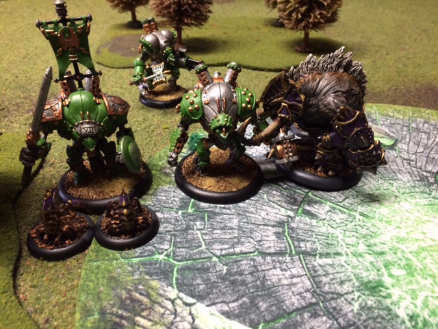 6 Skorne Bronzeback versus Cygnar Ironclad and Stormclad