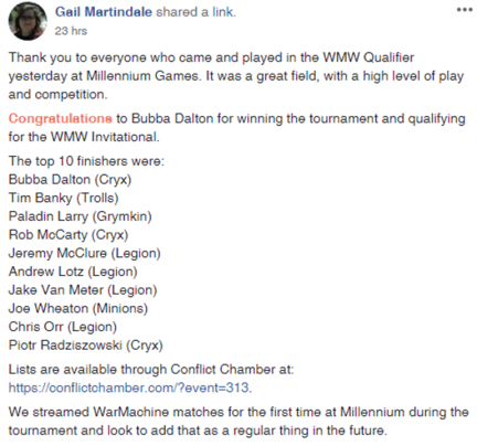 Millenium Games Summer 2018 Qualifier Top 10 results