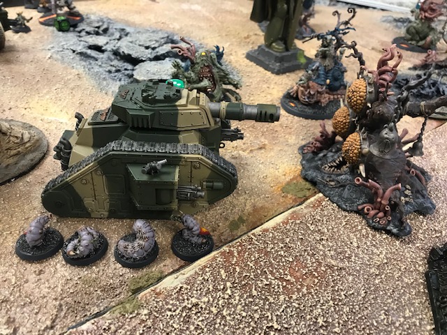 Nurgle Daemons and Gellerpox Grubs versus Leman Russ Tank